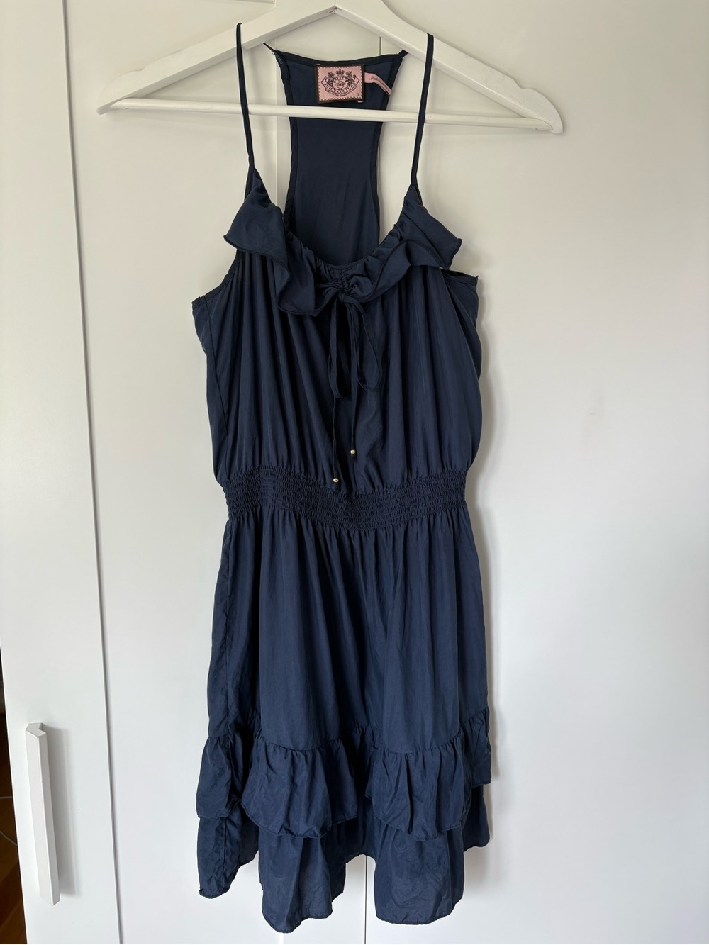Vintage Y2K Juicy Couture Silk Navy Ruffle Mini Dress
